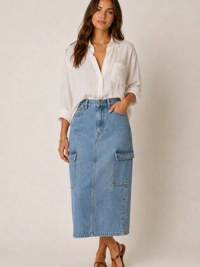 Blue notes Light Blue Denim Midi Cargo Skirt